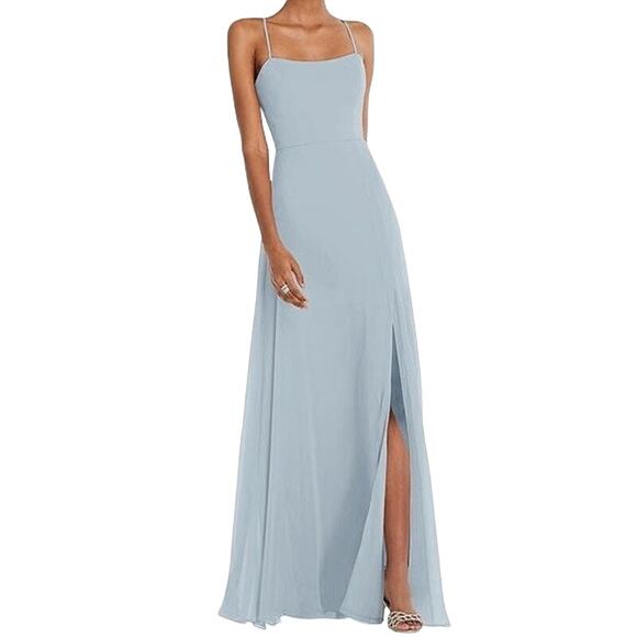 After Six Blue Scoop Neck Chiffon Tie-Strap Maxi Dress Gown 4 NWT MSRP $217 - Picture 1 of 15